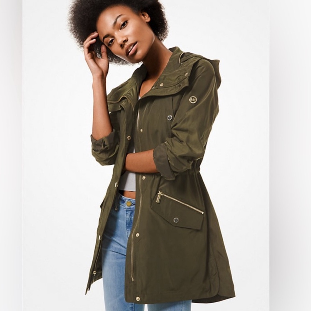 Michael Kors Green Lightweight Anorak Rain Jacket Hood w/Drawstrings Size: Med
